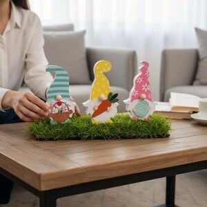 Hobby Lobby Colorful Easter Gnome Decor 3 pc. Set Wooden Yellow/Pink/Green NWT